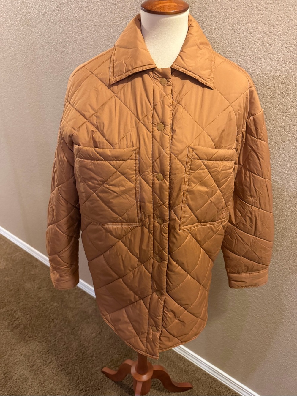 Billabong Quilted Puffer Jacket in Tan